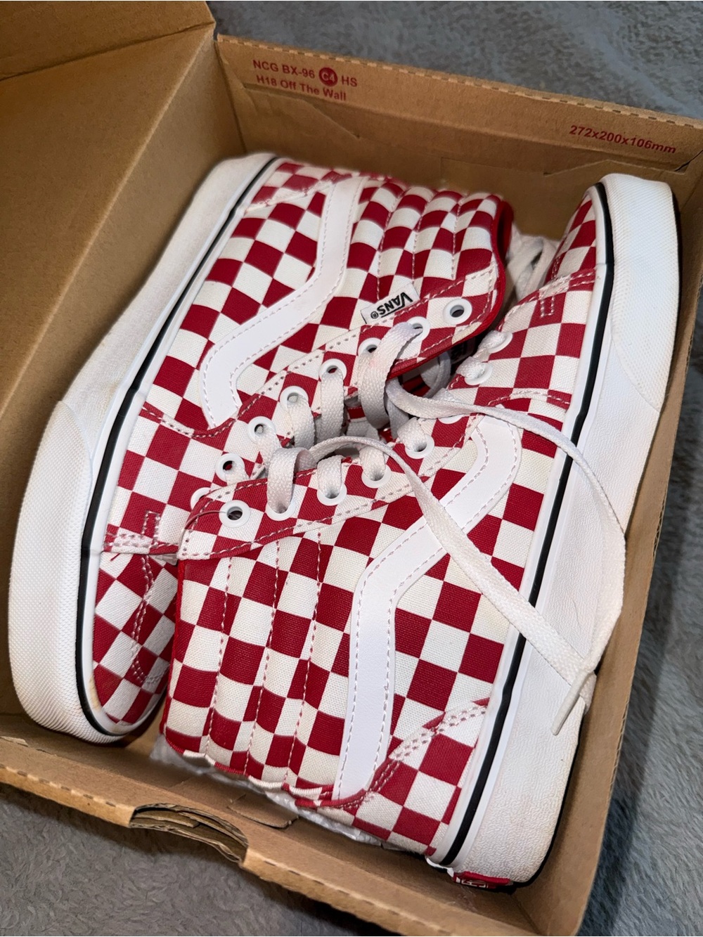 Vans Red and White Checkerboard High-Top Sneakers
